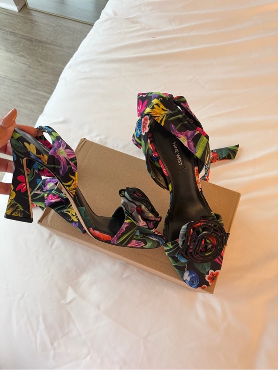 Nine West Shoes - Nine West Floral Multicolor Ankle-Tie Block Heels